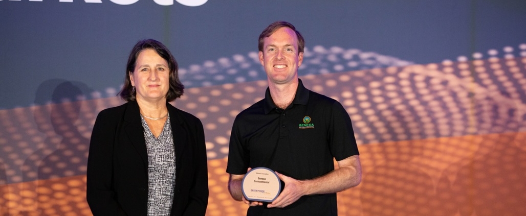 Whitner Chase on stage at the Green Power Leadership Awards on September 2, 2026 accepting the award on behalf of Seneca Environmental Solutions.